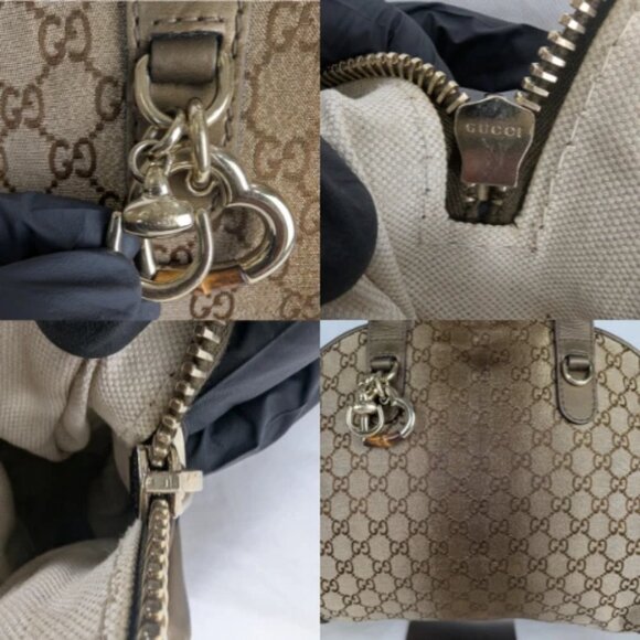 Auth Gucci GG Lurex Heart Bit Canvas Handbag Brown/Bronze Made in Italy - Picture 6 of 13